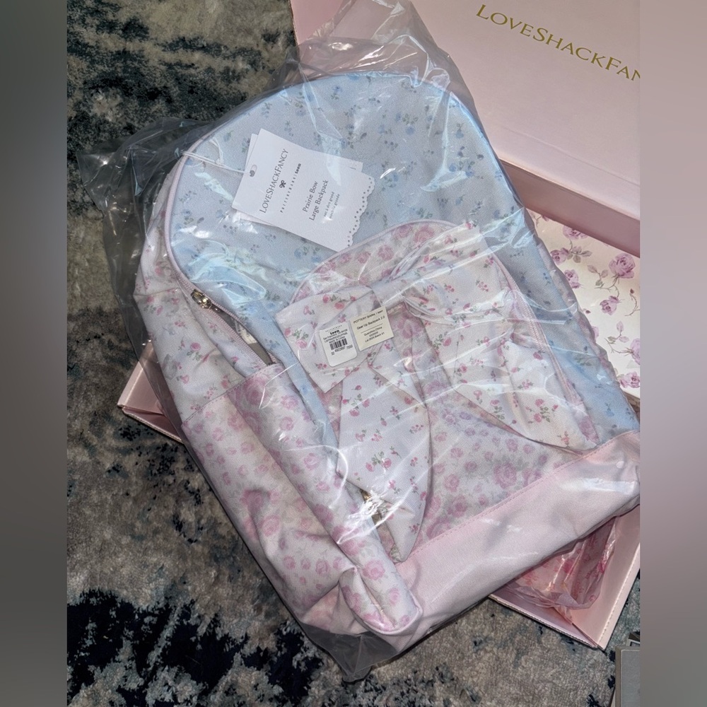 LoveShackFancy pastel florals pb backpack w beautiful bow